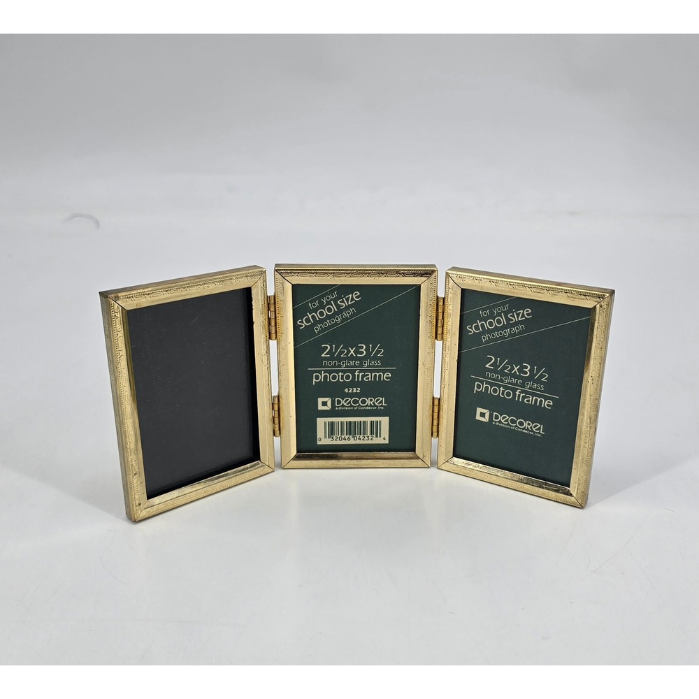 Vintage Decorel Gold Triple Folding Photo Frame 2.5x3.5 Ornate